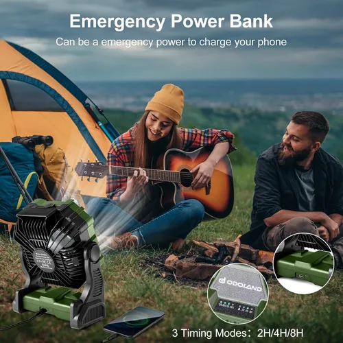 Vista 11 de Odoland Ventilador portátil para campamento con linterna LED, ventilador recargable a batería de 20,000 mAh con función de nebulización y luz