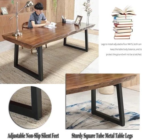 Vista 7 de Mesa moderna simple de madera maciza, 47.2-118.1 in de ancho/2.0 in de grosor, escritorio para computadora de oficina en casa, mesa de centro