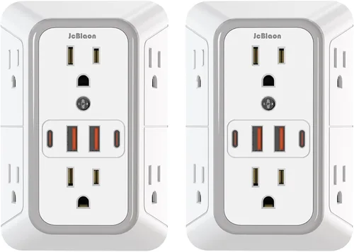 Vista 13 de JcBlaon Extensor de Enchufe Protector de Sobretensiones - Divisor de 6 Salidas con 4 Puertos USB (2 USB C), Expansor de Enchufes Múltiples Cargador