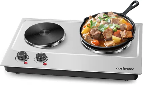 Vista 11 de Cusimax - Placa de cocción eléctrica de 1800 W, estufa eléctrica portátil para cocinar, hornalla doble, con control de temperatura ajustable