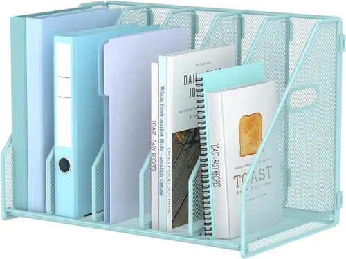 Vista 11 de MINDEPOT Organizador de Archivos de Escritorio de Metal Soporte para Carpetas de Revistas de Escritorio con 5 Compartimentos Verticales Organizador