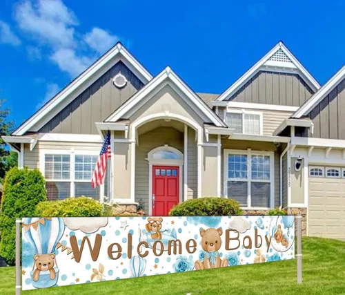 Vista 3 de Cartel grande azul de bienvenida para baby shower, suministros de decoración de fiesta de revelación de género, decoraciones de bienvenida