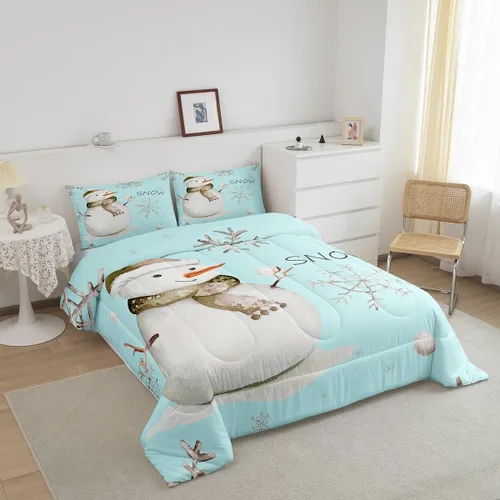 Vista 3 de Erosebridal Juego de ropa de cama Kawaii de muñeco de nieve tamaño individual para niños y niñas, juego de ropa de cama de feliz año nuevo, edredón