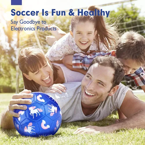 Vista 3 de hahaland Balón de fútbol tamaño 3 con bomba, balón desinflado y bolsa de malla - Balón de fútbol para niñas y niños, deportes al aire libre