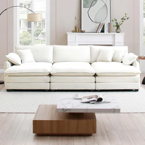 Vista 3 de Sofá de nube de gran tamaño con 3 otomanas, asiento profundo de 25.52 pulgadas de pana cómodo sofá cama de 3 plazas, moderno sofá modular modular