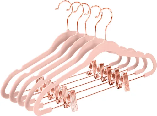 Vista 10 de MIZGI - Perchas premium de terciopelo negro para pantalones con clips ajustables (paquete de 20) Perchas delgadas para faldas - Perchas Negro/Negro