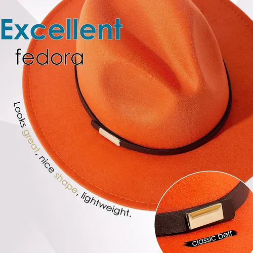 Vista 22 de Sombreros Fedora para hombre, sombrero Panamá de ala ancha con cinturón clásico Unisex Felt Fedora, Adjustable Fit, Breathable Sweatband, All-Day