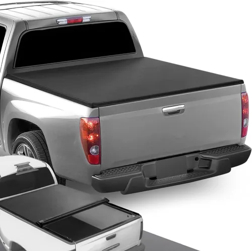 Vista 12 de DNA MOTORING Nueva actualización de cubierta tonneau para parte de atrás de camioneta, apertura con tres pliegues, compatible con Colorado/Canyon