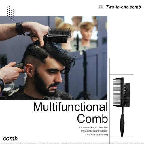 Vista 6 de Rozer 4 piezas de cepillo de peluquero 2 en 1 peine para limpieza de cortaúñas – Herramienta de cepillo de pelo de grado barbero para peluqueros