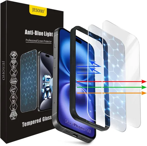 Vista 24 de Protector de pantalla de luz azul para iPhone 11, iPhone XR (6.1") HD con bloqueo de luz azul, película de vidrio templado, protección