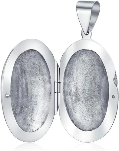 Vista 2 de Bling Jewelry Medallones de Fotos Ovalados de Estilo Vintage Personalizados con Grabado de Hojas Florales para Mujeres, Collar Colgante de Plata