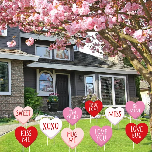 Vista 8 de Whaline 10 Piezas Letreros de Patio del Día de San Valentín con 20 Piezas Estacas Decoración de Corazón de Dulce de Conversación para Boda Césped