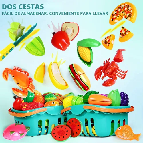 Vista 3 de 100 piezas de juego de comida de simulación para cocina de niños, juguete de comida falsa para niños pequeños de 1 a 3 años, accesorios de plástico