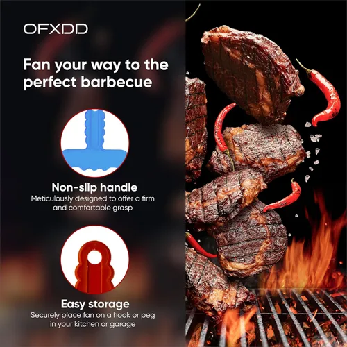 Vista 4 de Ventilador de mano para barbacoa, ventilador manual para parrilla, herramienta de soporte de plástico para llamas, ventilador de mano para barbacoa