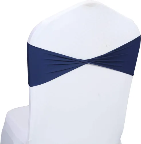 Vista 18 de MDS Paquete de 100 bandas de elastano para silla, bandas lisas sin hebilla, reutilizables, elásticas, para decoración de bodas, recepciones, Azul