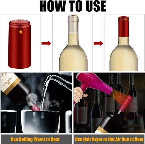 Vista 4 de Cápsulas termorretráctiles de PVC, 120 unidades de fundas retráctiles de vino negro mate, tapas transparentes para botellas de corchos, cápsulas