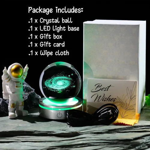 Vista 6 de Bola de cristal de galaxia 3D de 3.15 pulgadas de Arikyrist, regalos de astronomía del universo para adolescentes, niños y hombres, bola decorativa