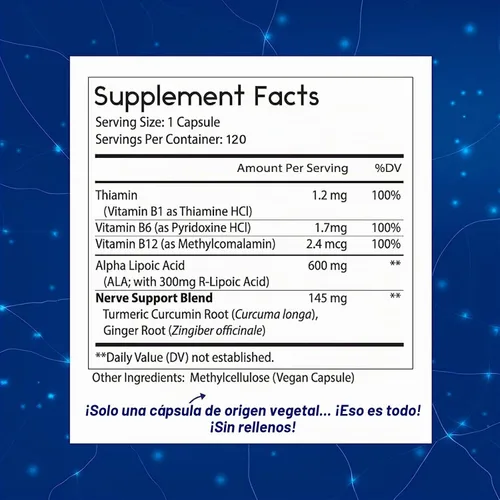 Vista 3 de Toms Remedies Suplemento de ácido alfa lipoico 600 mg de apoyo nervioso