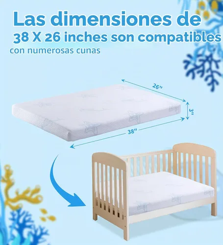 Vista 2 de Colchón Pack and Play, 38 x 26 pulgadas, colchón de espuma viscoelástica de doble cara Pack N Play para colchón de cuna, mini colchones para bebé