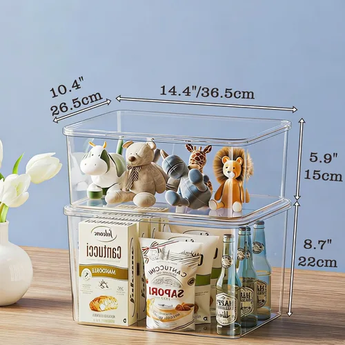 Vista 2 de Contenedores de almacenamiento de plástico transparente con tapas, contenedores de almacenamiento para aperitivos, cosméticos, libros, comida