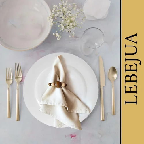 Vista 8 de Juego de 6 servilleteros modernos con cuentas de madera Servilleteros de cena para vacaciones y Navidad, fiesta de cumpleaños y decoración de boda