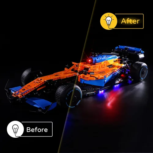 Vista 6 de YEABRICKS Kit de luces LED para Lego – Technic McLaren Formula 1 modelo de bloques de construcción de autos de carreras, juego de luces LED