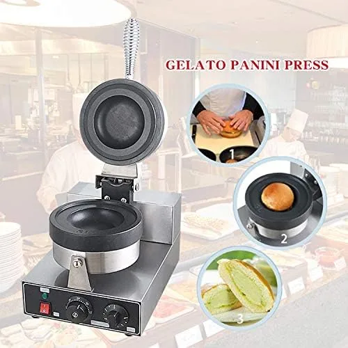 Vista 5 de Kolice Máquina comercial de prensa de gelato panini, postre de helado de dona Italia Helado Sandwich Press Hamburguesa-1300W, temporizador y control