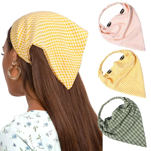 Vista 19 de AWAYTR - 3 diademas elásticas para el cabello para mujer con clip triangular Negro + Rojo + Albaricoque Crema