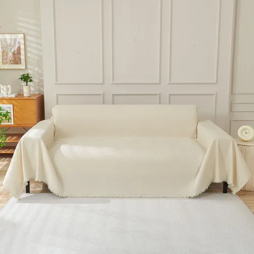 Vista 51 de VClife Funda bohemia de felpilla para sofá, apta para mascotas, gruesa, beige, crema, blanco, a cuadros, triangular, con borlas, agradable a