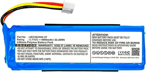 Vista 2 de Reemplazo de batería AEC982999-2P de 6000mAh compatible con altavoz Bluetooth portátil JBL Charge