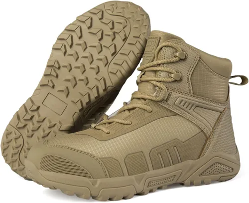 Vista 2 de Botas tácticas militares para hombre, ligeras, transpirables, impermeables, para senderismo, botas de combate, botas de trabajo