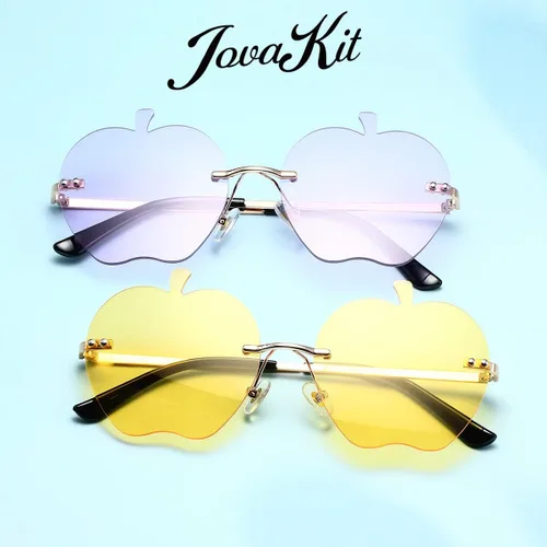 Vista 5 de JOVAKIT Gafas de sol en forma de manzana para mujeres y hombres, gafas de sol retro sin montura para fiesta rave, gafas de Halloween (doradoamarillo)