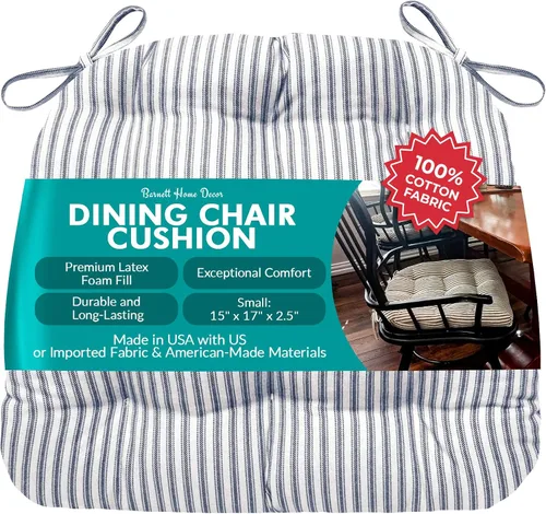 Vista 46 de Barnett Home Decor Ticking Stripe Berlin Blue - Almohadilla para silla de comedor con lazos, tamaño mediano 18, relleno de espuma de látex, lavable