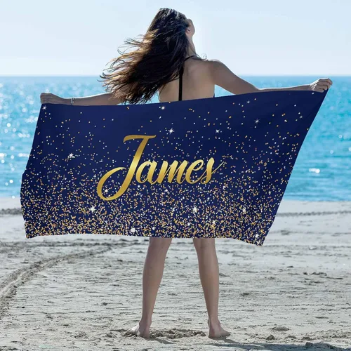 Vista 8 de Artsadd Toalla de playa personalizada con nombre, toallas de playa personalizadas con puntos azules y flores, toallas de playa con nombre