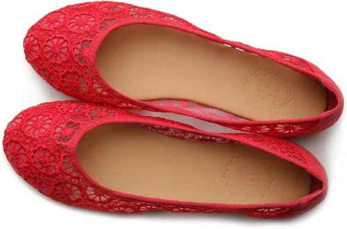Vista 6 de Ollio Zapato de ballet para mujer con encaje floral transpirable y plano