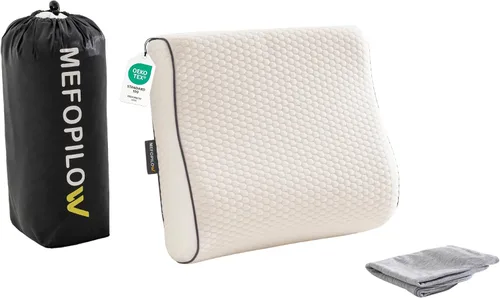 Vista 12 de Almohada de viaje de espuma viscoelástica con funda lavable y bolsa de transporte, almohada de cuello compacta, suave y transpirable para avión