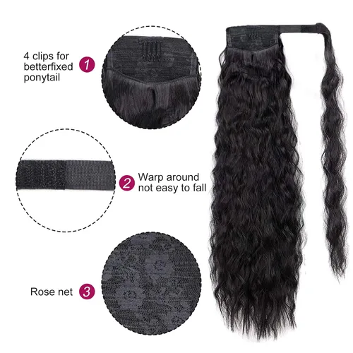 Vista 3 de Extensión de cola de caballo larga con ondas de maíz, pasta mágica, resistente al calor, ondulada, sintética, envolvente, extensión de cola