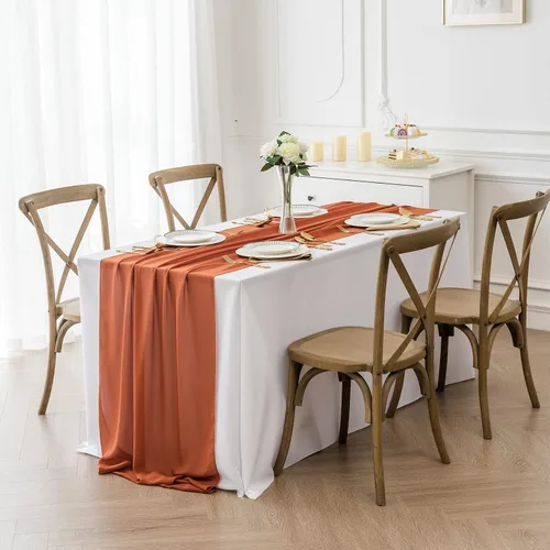 Vista 7 de Paquete de 2 caminos de mesa de gasa de 10 pies de 29 x 120 pulgadas, camino de mesa romántico transparente para boda, fiesta de cumpleaños