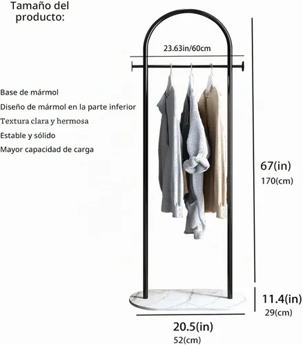 Vista 4 de Perchero independiente con base de mármol, moderno perchero de arco negro para espacios pequeños, perchero de metal resistente, percheros