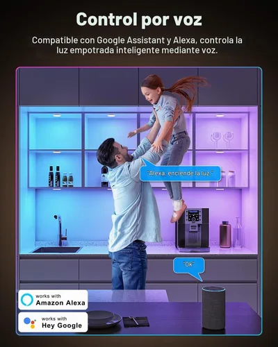 Vista 4 de MYPLUS Luces inteligentes para debajo del gabinete, luces de disco de ambiente compatibles con Alexa y Google Home, regulables y de color RGB