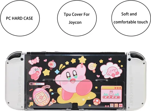 Vista 4 de Funda protectora transparente para Nintendo SwitchSwitch OLED, carcasa rígida acoplable para NS Switch-Pink Kirby (para Switch OLED)