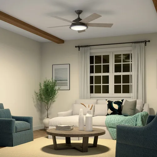 Vista 10 de Kichler Verdi - Ventilador de techo LED de 56 pulgadas en cristal de ópalo grabado en bronce antiguo con nogal oscuro reversible y cuchillas