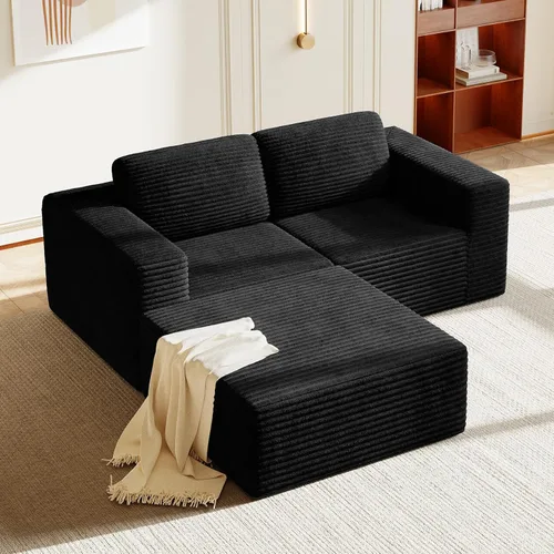 Vista 14 de Vesgantti Sofá modular en forma de U de 119 pulgadas, sofá modular de pana con asiento profundo y soporte de resortes, sofá convertible con 2 Beige