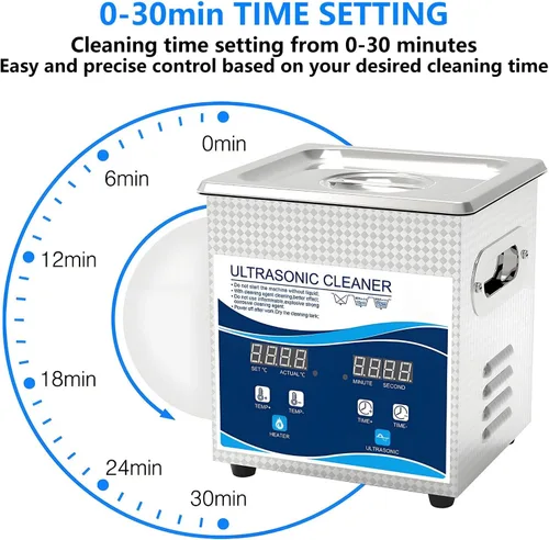 Vista 6 de Limpiador ultrasónico profesional 30L con calentador y temporizador, máquina de limpieza ultrasónica digital de acero inoxidable para herramientas