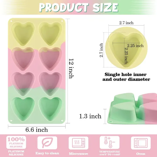 Vista 3 de Sakolla Paquete de 2 moldes para pastel de corazón de 2.7 pulgadas, 8 moldes de silicona para hornear pasteles, magdalenas, bocados de huevo