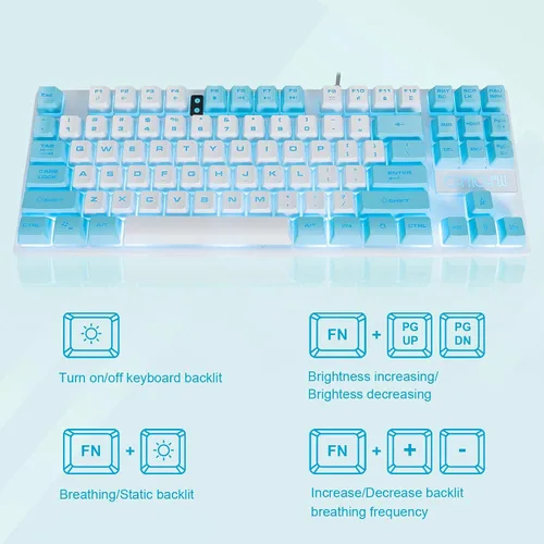 Vista 5 de CHONCHOW Combo de Teclado y Ratón Azul, Teclado TKL USB con 87 Teclas, Luz LED Retroiluminada, 800-3200 DPI Ratón RGB, Combo de Teclado y Ratón Azul