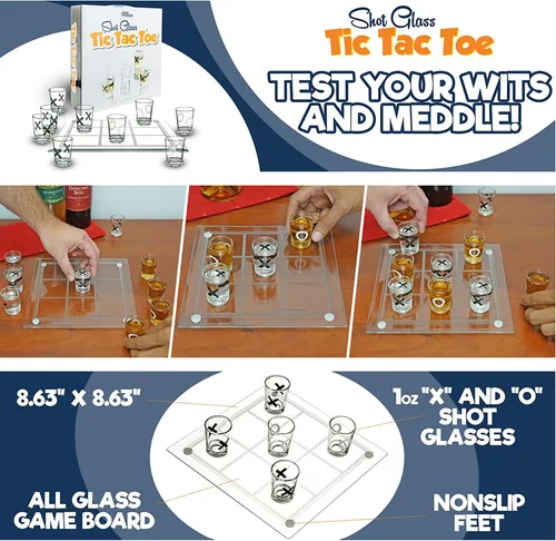Vista 4 de Fairly Odd Novelties Shot Glass Tic Tac Toe Juego - Diseño elegante para beber divertido, perfecto para fiestas, parejas y estrategia, tablero