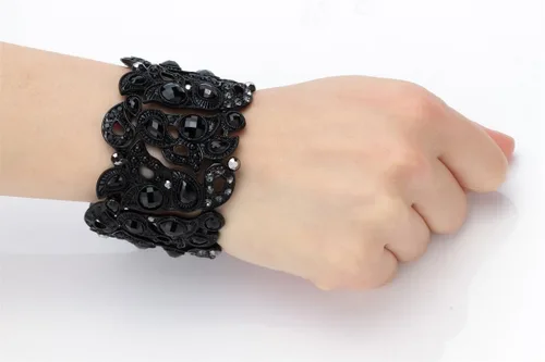 Vista 3 de YACQ Pulsera elástica de flores para mujer para muñecas de 6-12 a 7-12 pulgadas, cómoda banda elástica y joyería de cristal con patrón floral, sin