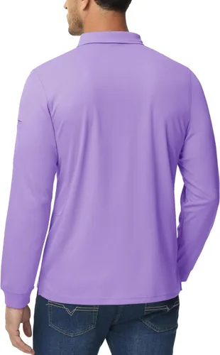 Vista 5 de MAGCOMSEN Camisas polo para hombre, 3 botones, secado rápido, manga larga, tácticas, camisa de golf