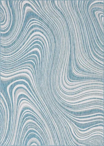 Vista 18 de Unique Loom colección moderna para exteriores - Alfombra de área para piscina (2 pies x 6 pies 1 pulgada alfombra de pasillo, color azul/marfil)